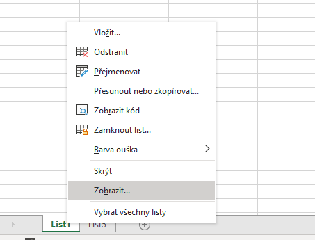 Skrytí a odkrytí listu v Excelu 3